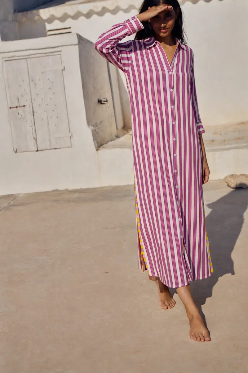 VESTIDO CAMISERO LARGO PATMOS COLOR PÚRPURA